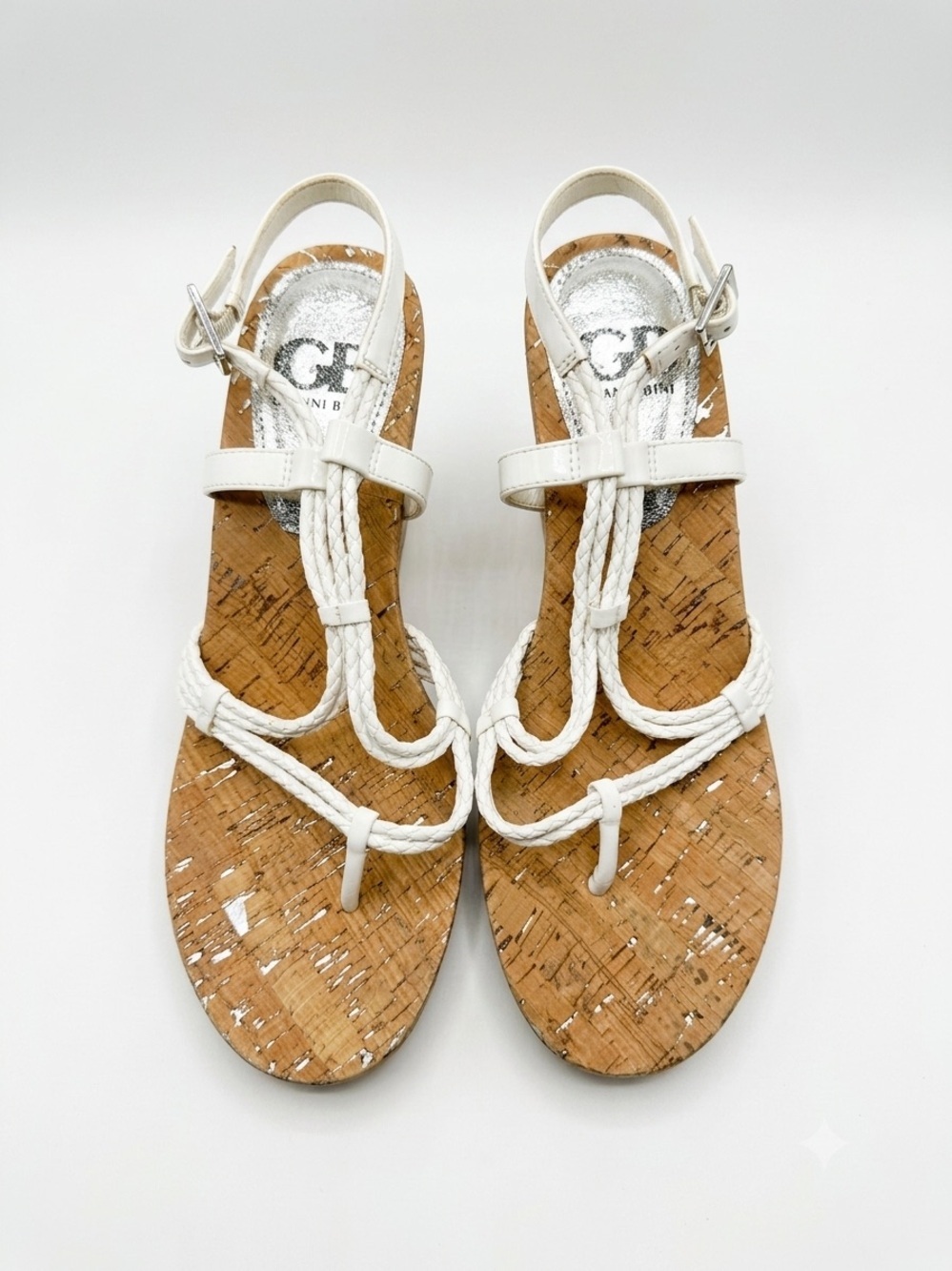Gianni Bini White Braided Cork Wedge Sandals Women’s 8